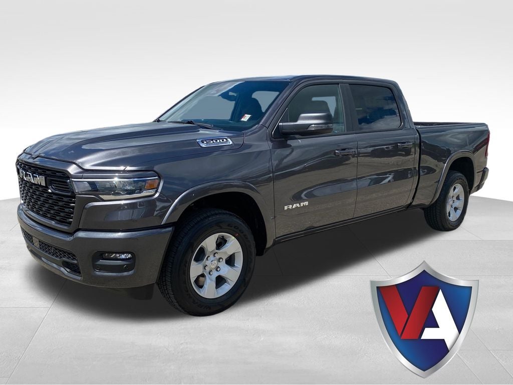 2026 RAM Ram 1500 RAM 1500 BIG HORN CREW CAB 4X4 6'4' BOX in Granite Crystal Metallic Clear-Coat Exterior Paint — front three-quarter view
