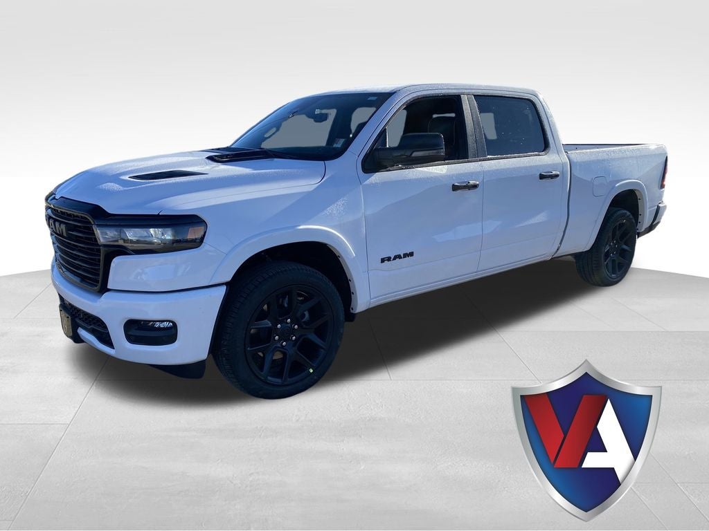 2026 RAM Ram 1500 RAM 1500 LARAMIE CREW CAB 4X4 6'4' BOX in Bright White Clear-Coat Exterior Paint — front three-quarter view