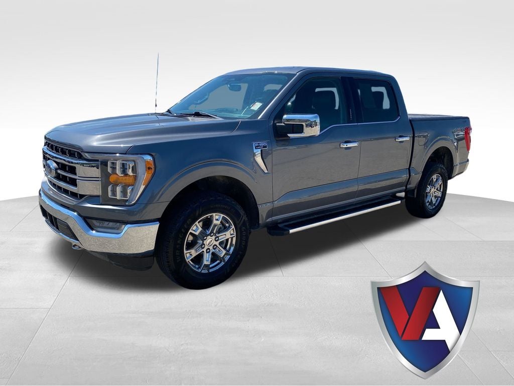 2023 Ford F-150 LARIAT in Gray Metallic — front three-quarter view